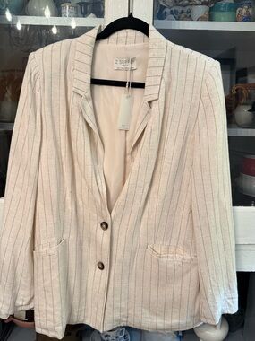 Z Supply Cream Blazer with Navy Pinstripes